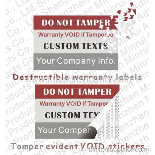 Custom Destructive Asset Label,warranty Void If Remove Sticker For Asset Tracking,silver Pet Property Stickers 